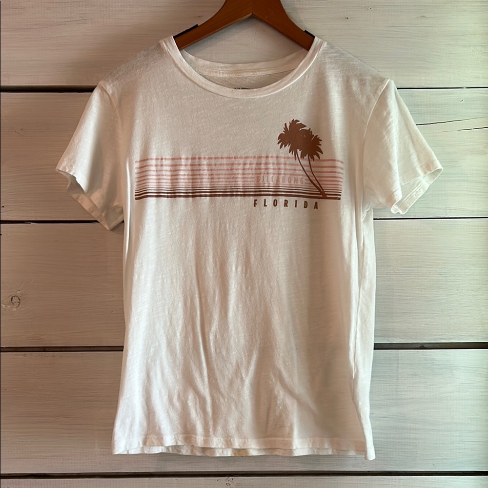 Billabong White Graphic T-Shirt with Palm Tree Design